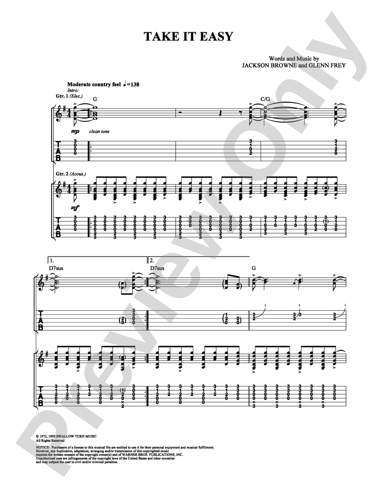 Take It Easy: Guitar TAB Digital Sheet Music