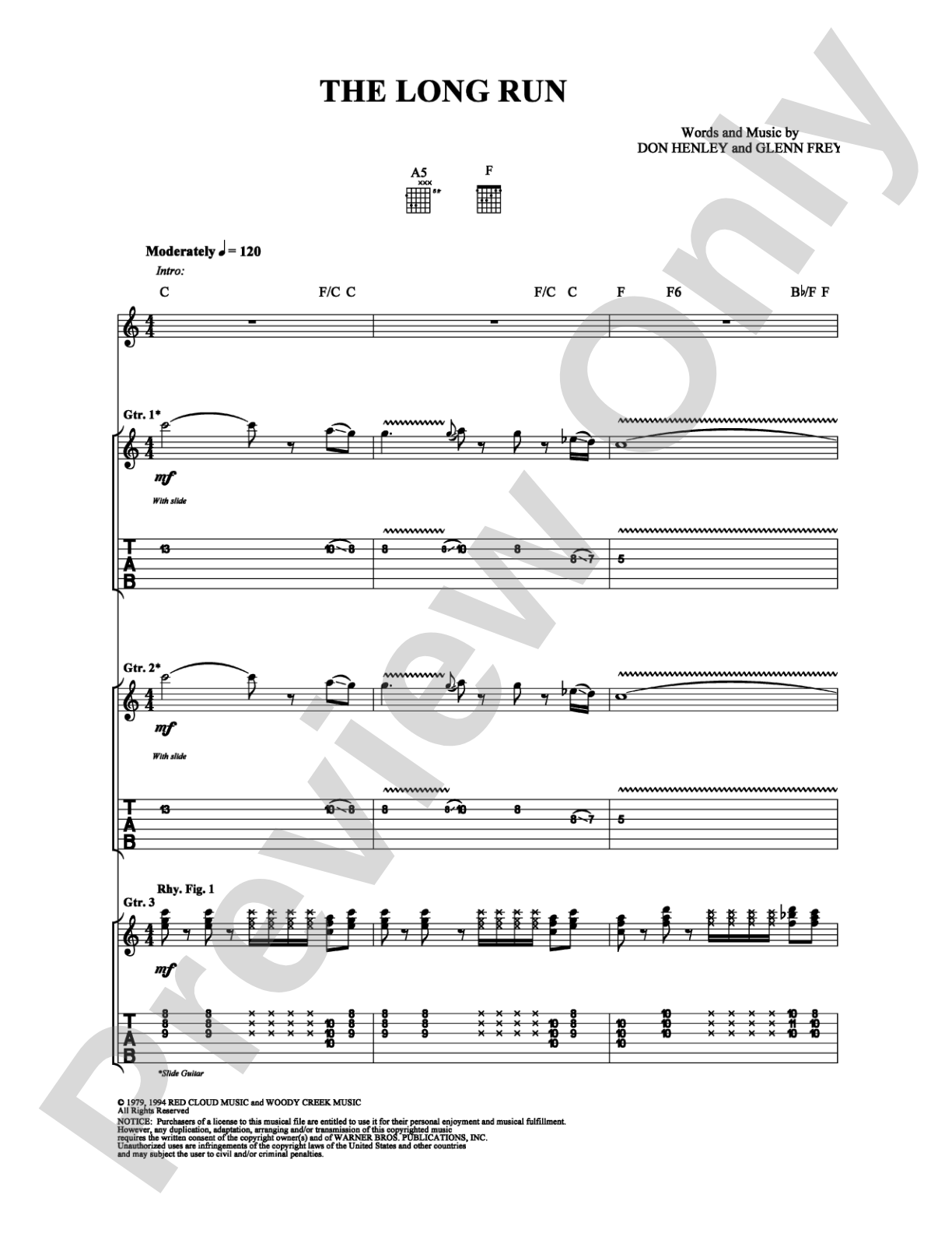 The Long Run: Guitar TAB Digital Sheet Music