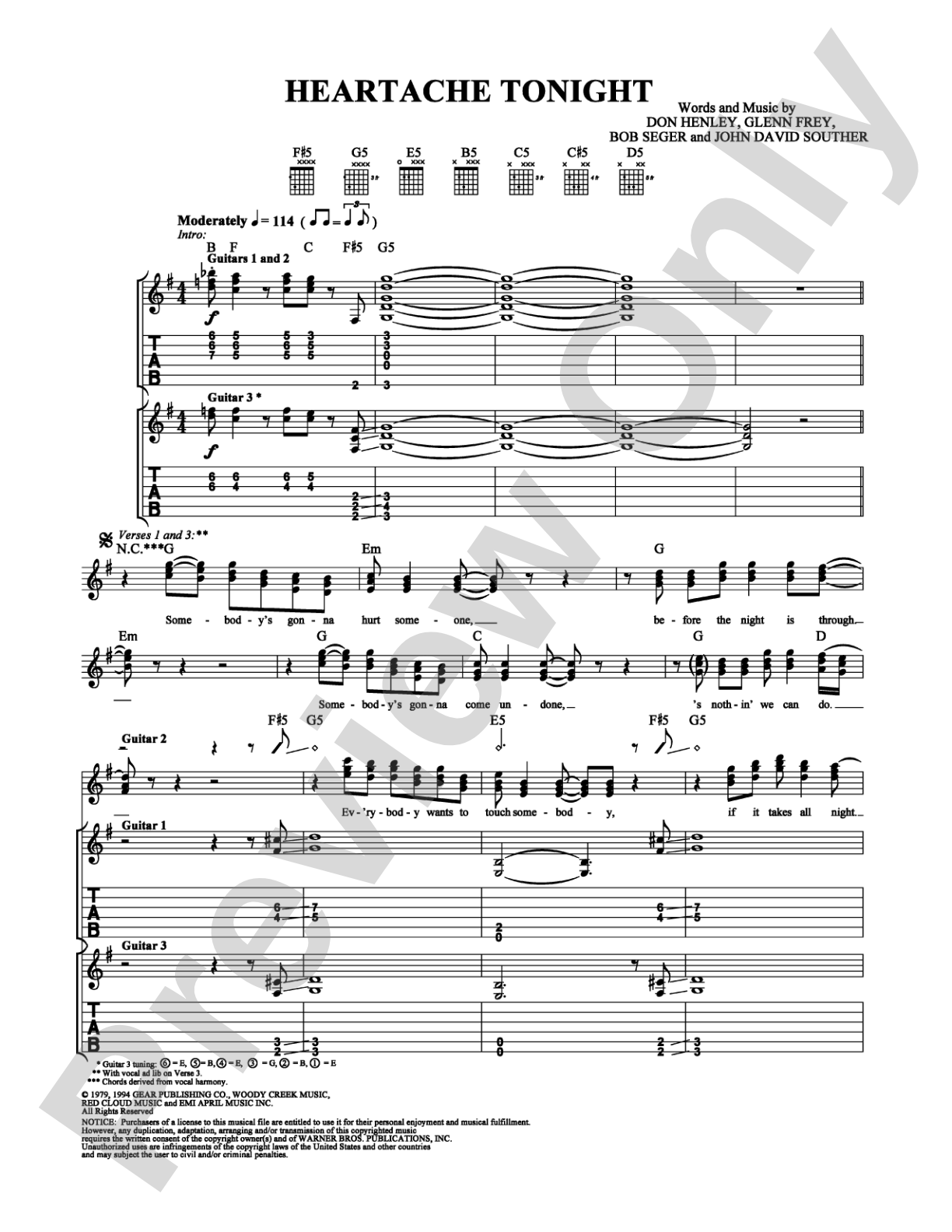 Heartache Tonight: Guitar TAB Digital Sheet Music