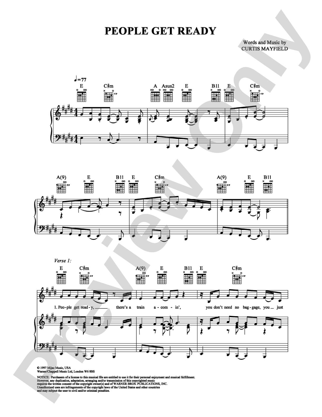People Get Ready: Piano/Vocal/Chords Digital Sheet Music
