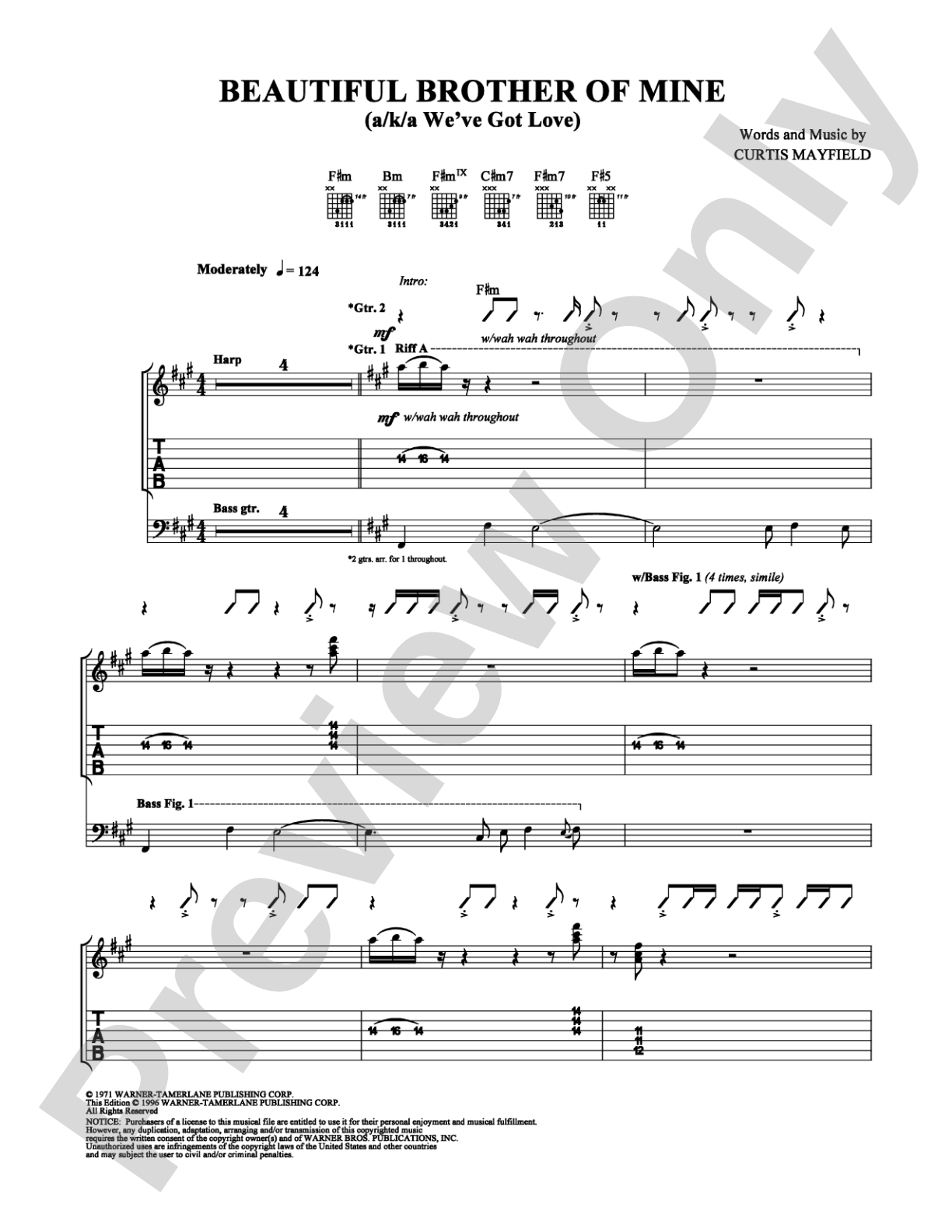 Beautiful Brother of Mine (a/k/a We've Got Love): Guitar TAB Digital Sheet Music