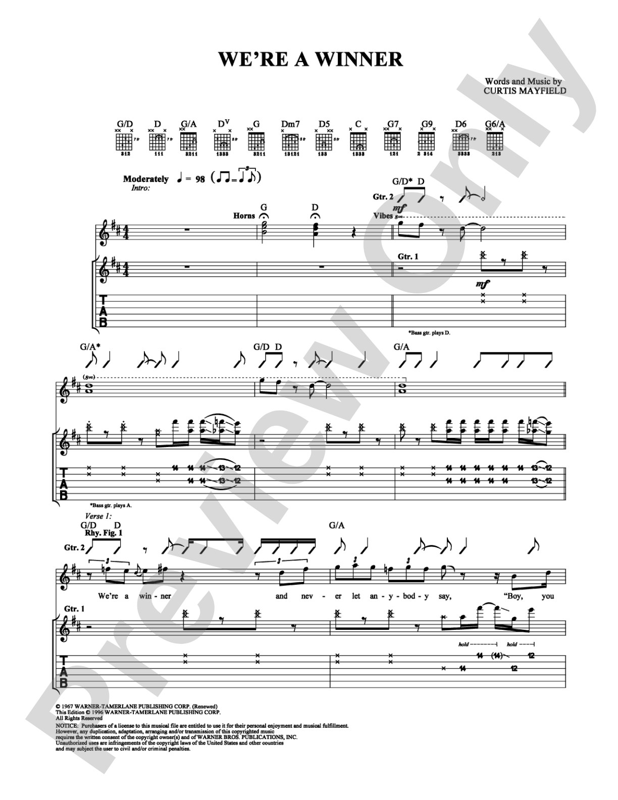 We're a Winner: Guitar TAB Digital Sheet Music