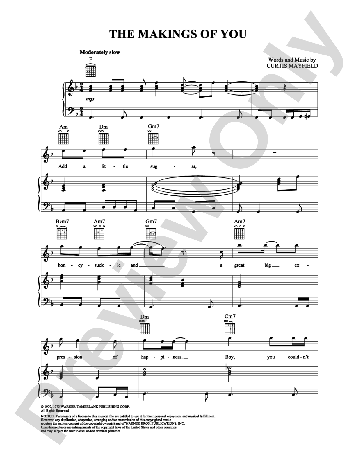 The Makings of You: Piano/Vocal/Chords Digital Sheet Music