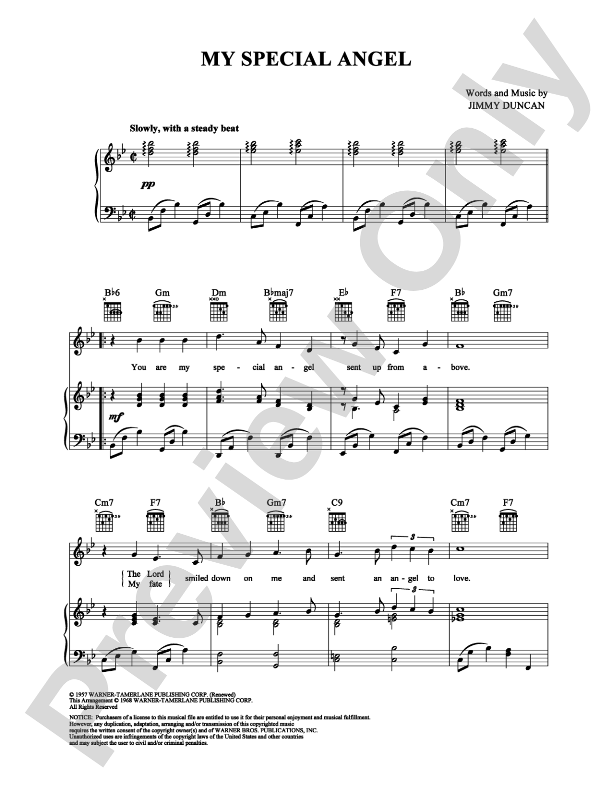 My Special Angel: Piano/Vocal/Chords Digital Sheet Music