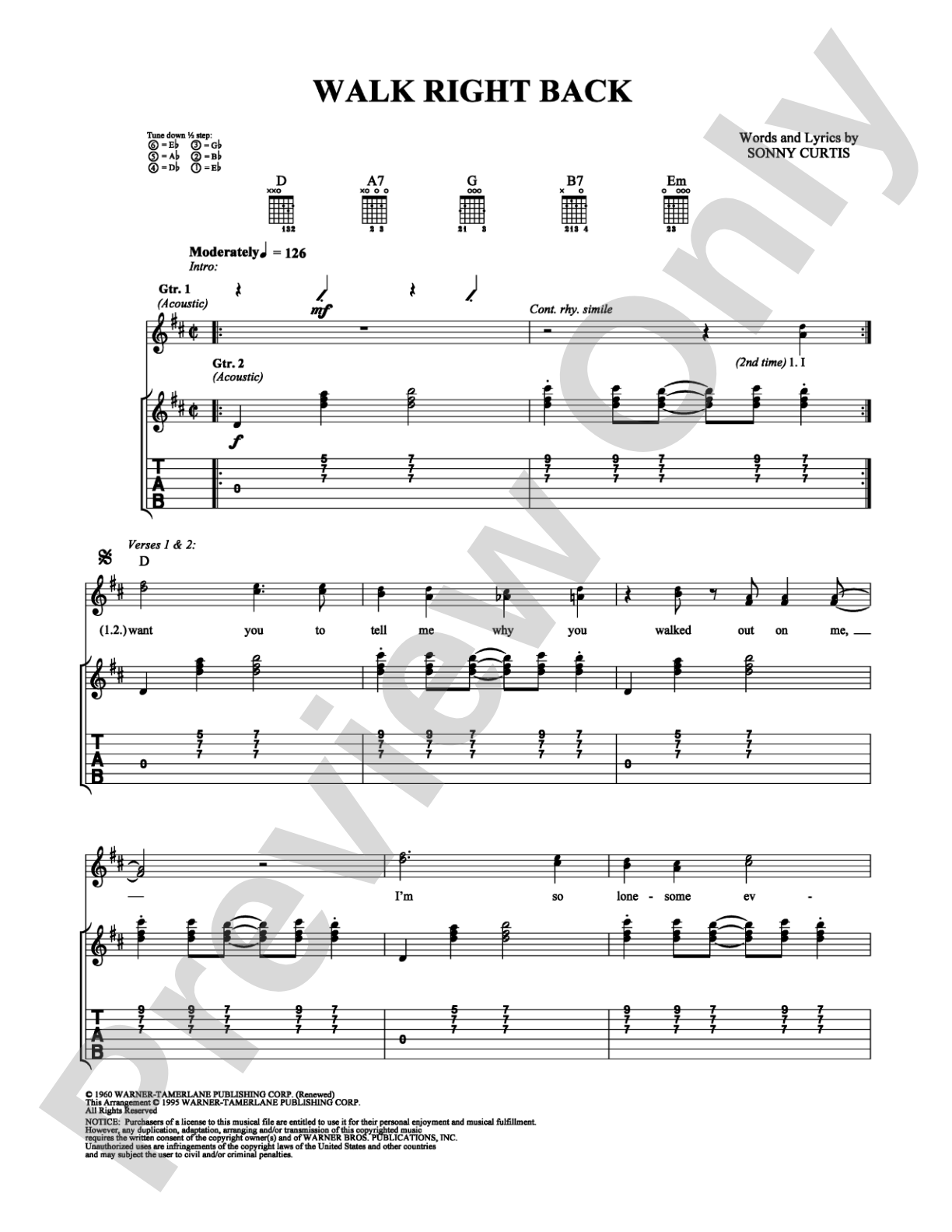 Walk Right Back: Guitar TAB Digital Sheet Music