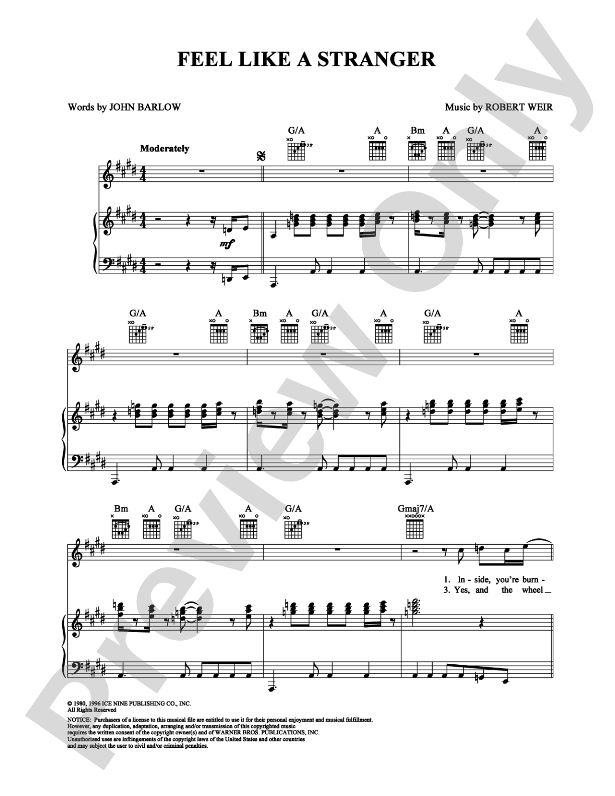 Feel Like a Stranger: Piano/Vocal/Chords Digital Sheet Music