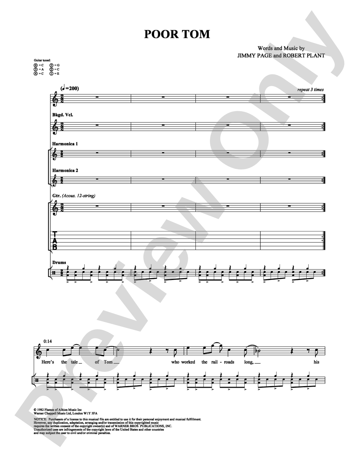 Poor Tom: Guitar TAB Digital Sheet Music