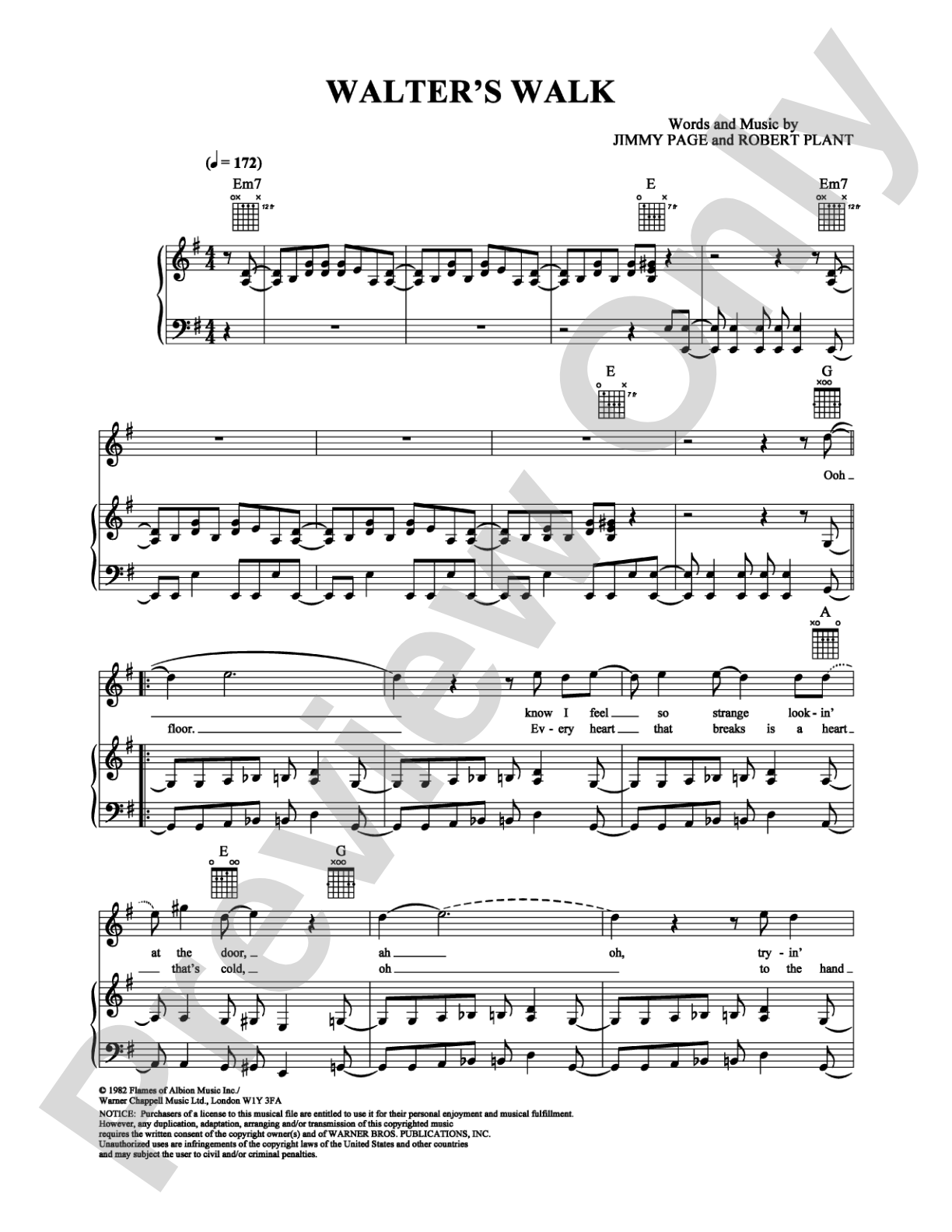 Walter's Walk: Piano/Vocal/Chords Digital Sheet Music