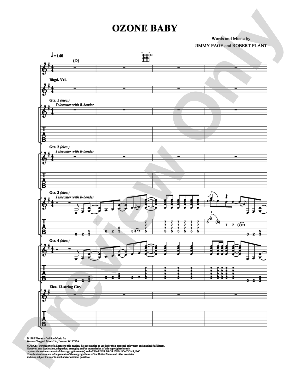 Ozone Baby: Guitar TAB Digital Sheet Music