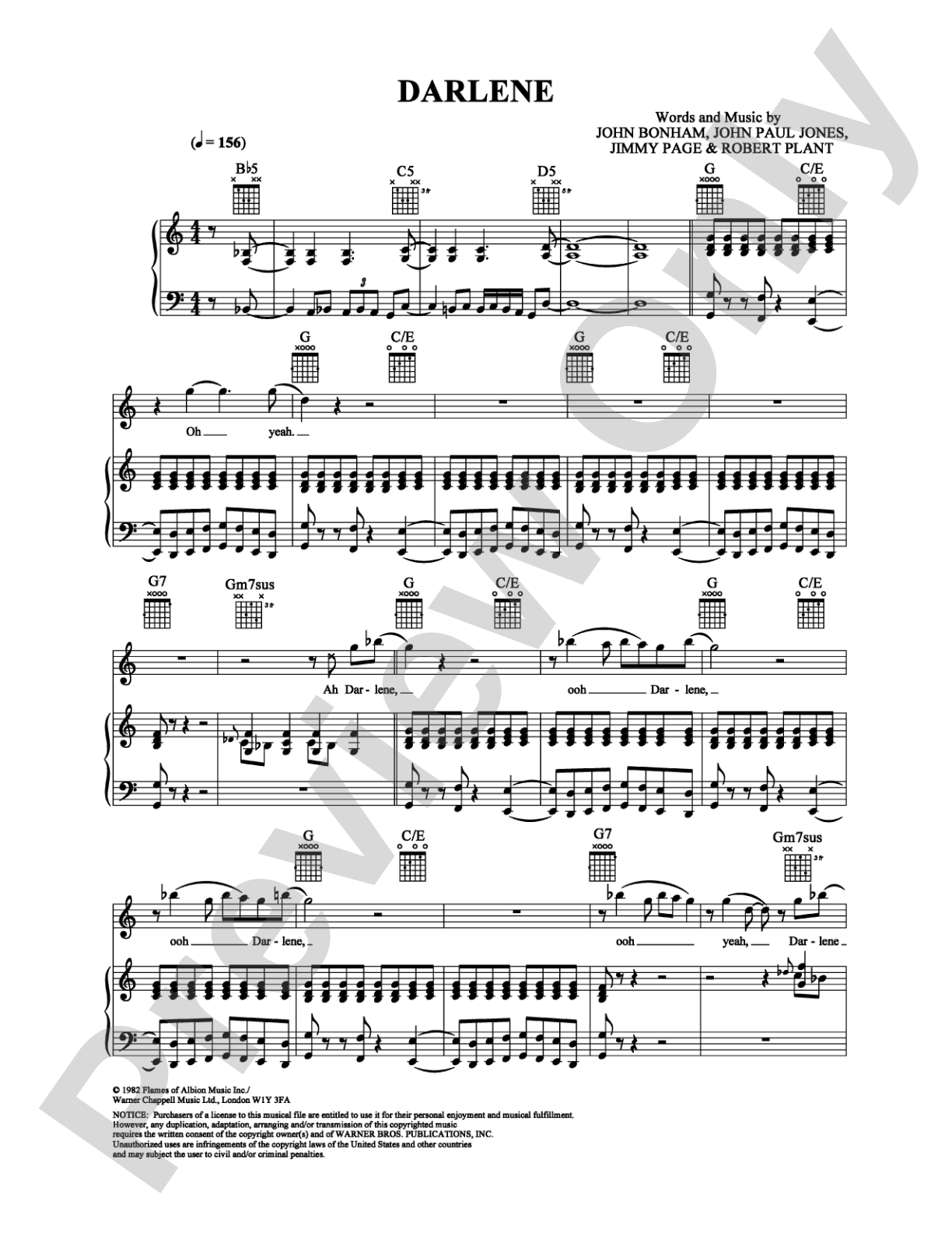 Darlene: Piano/Vocal/Chords Digital Sheet Music