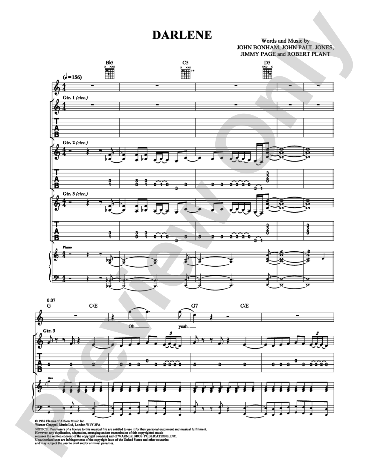 Darlene: Guitar TAB Digital Sheet Music