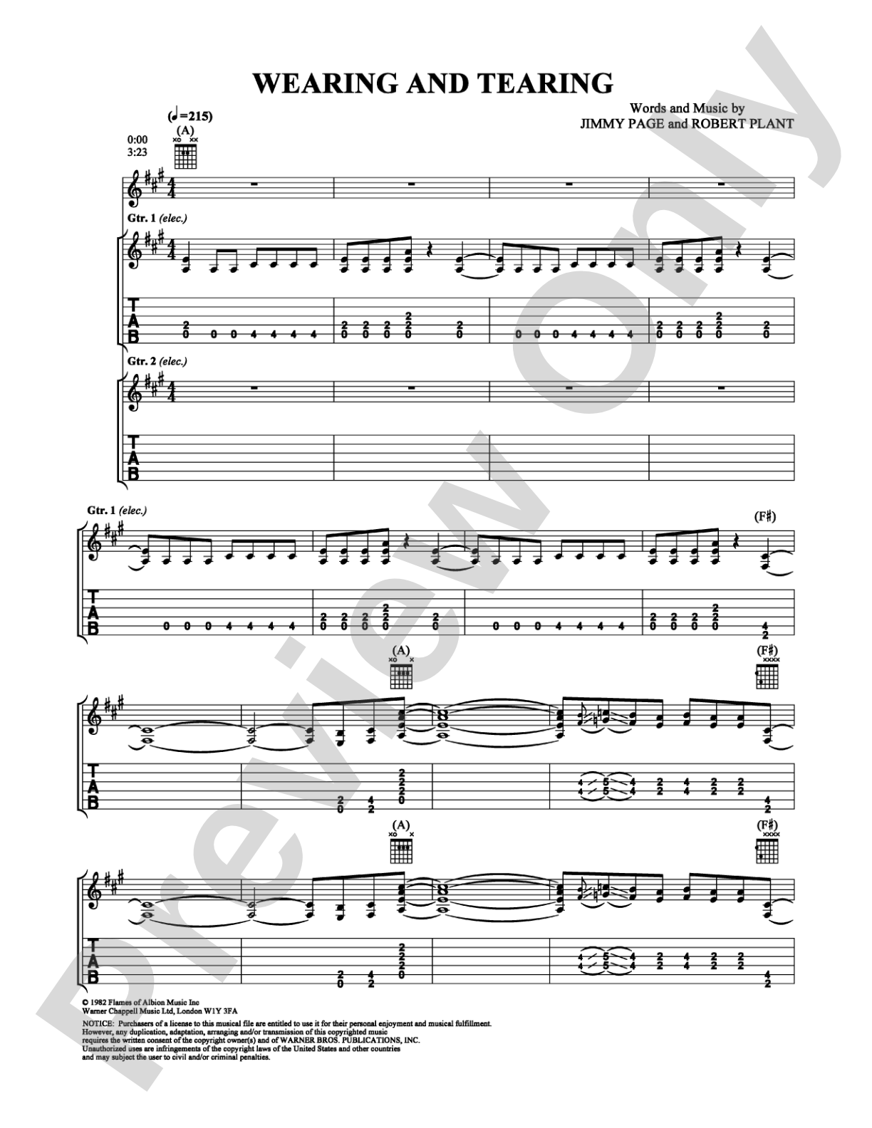 Wearing and Tearing: Guitar TAB Digital Sheet Music