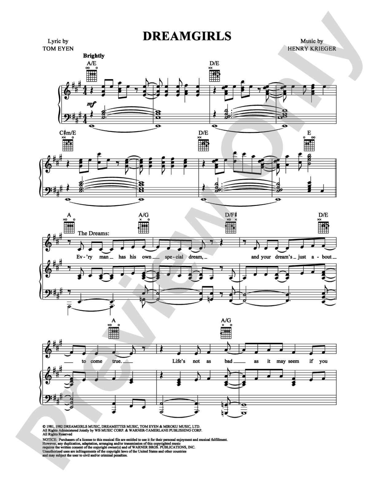 Dreamgirls: Piano/Vocal/Chords Digital Sheet Music