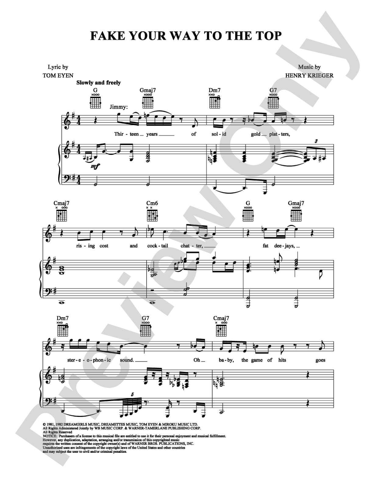 Fake Your Way to the Top: Piano/Vocal/Chords Digital Sheet Music