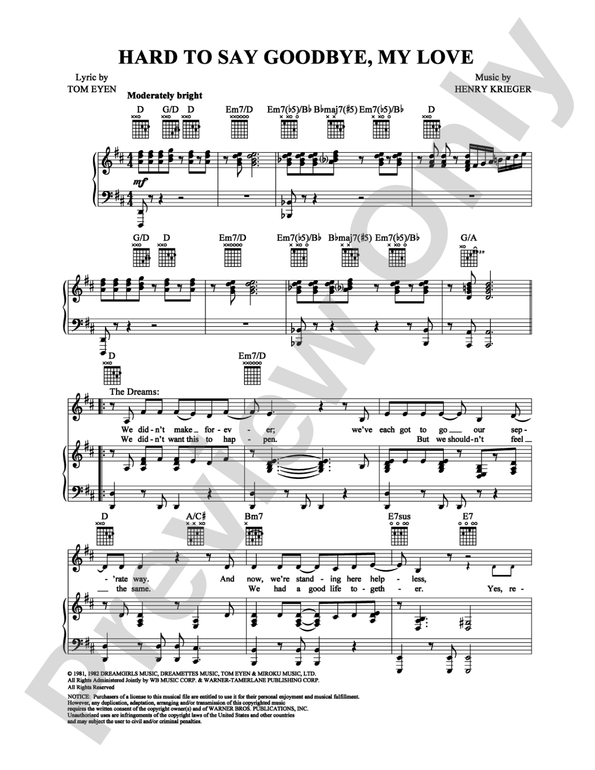 Hard To Say Goodbye, My Love: Piano/Vocal/Chords Digital Sheet Music