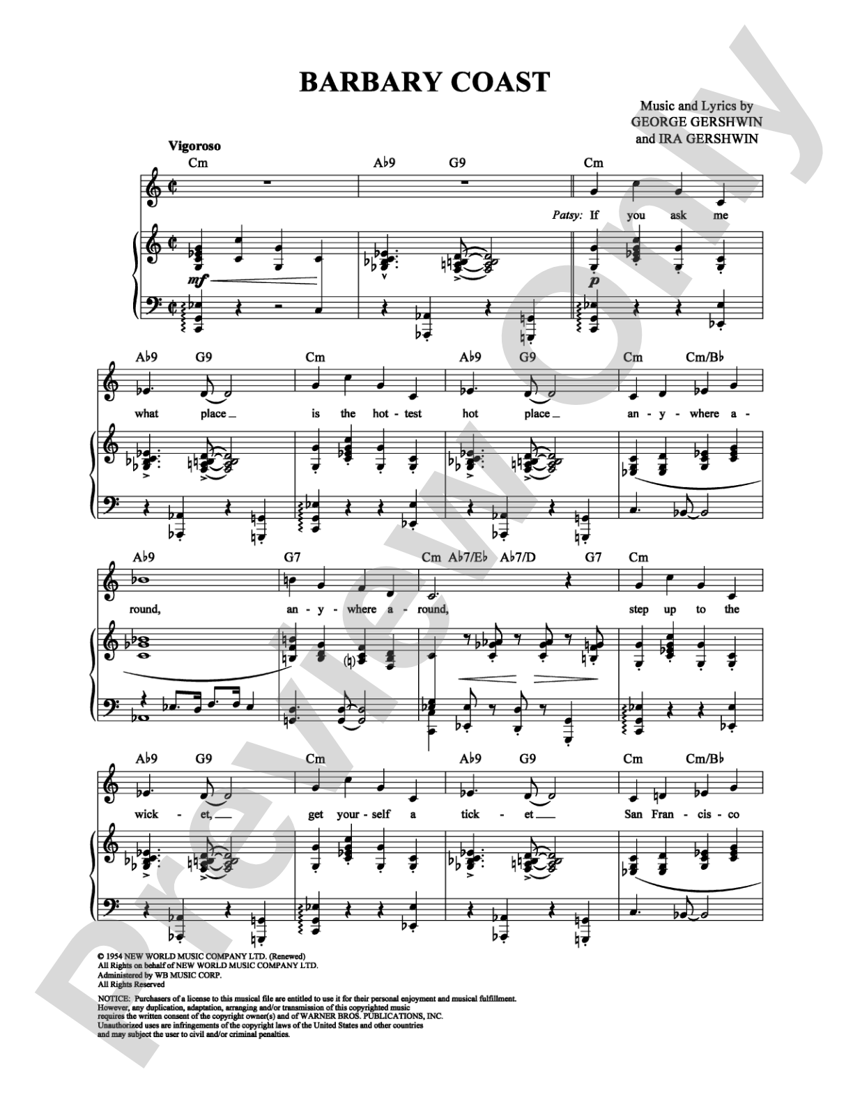Barbary Coast: Piano/Vocal/Chords Digital Sheet Music