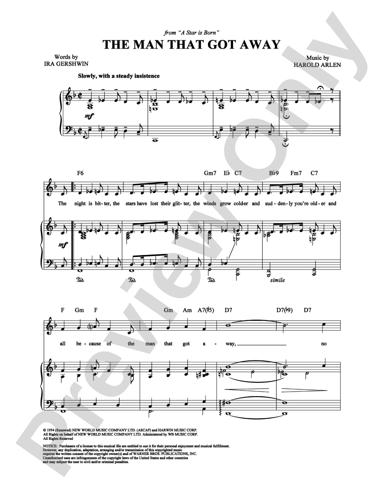The Man That Got Away: Piano/Vocal/Chords Digital Sheet Music