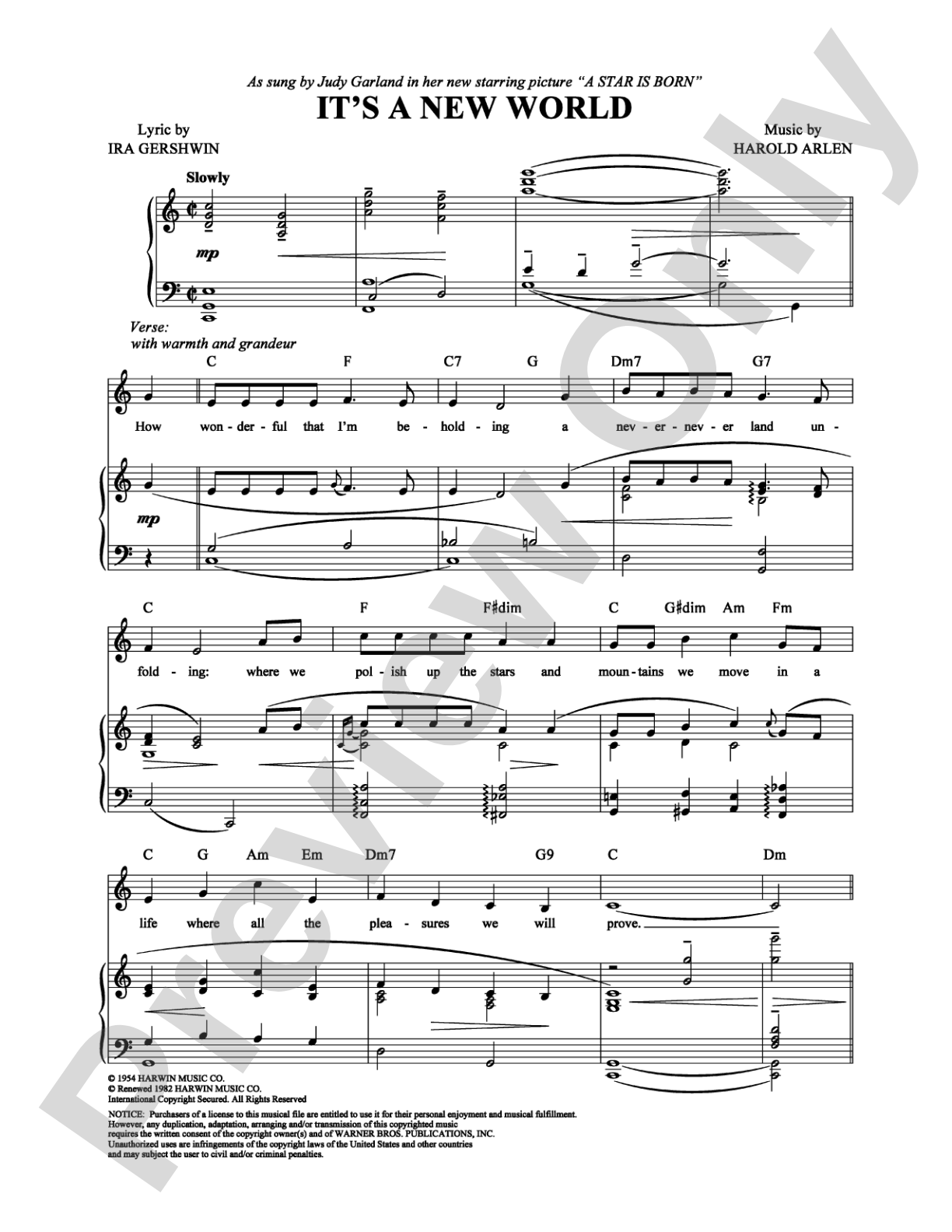 It's a New World: Piano/Vocal/Chords Digital Sheet Music