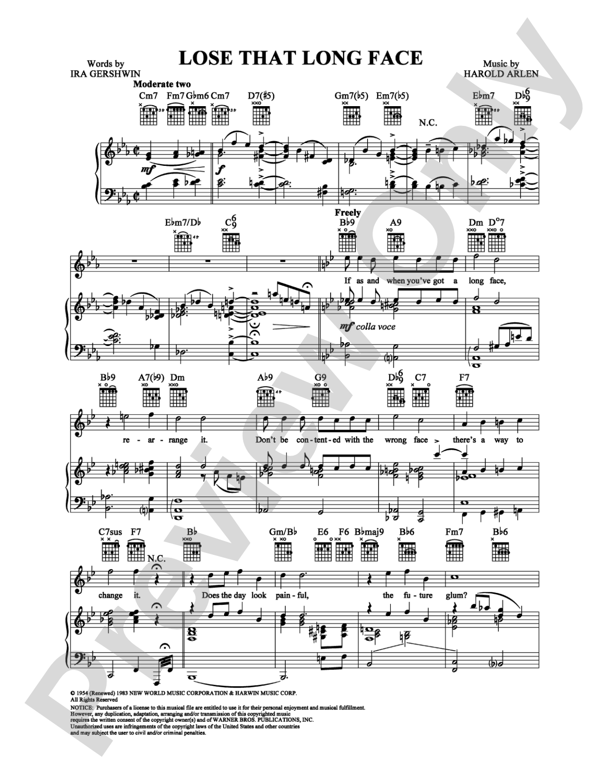 Lose That Long Face: Piano/Vocal/Chords Digital Sheet Music