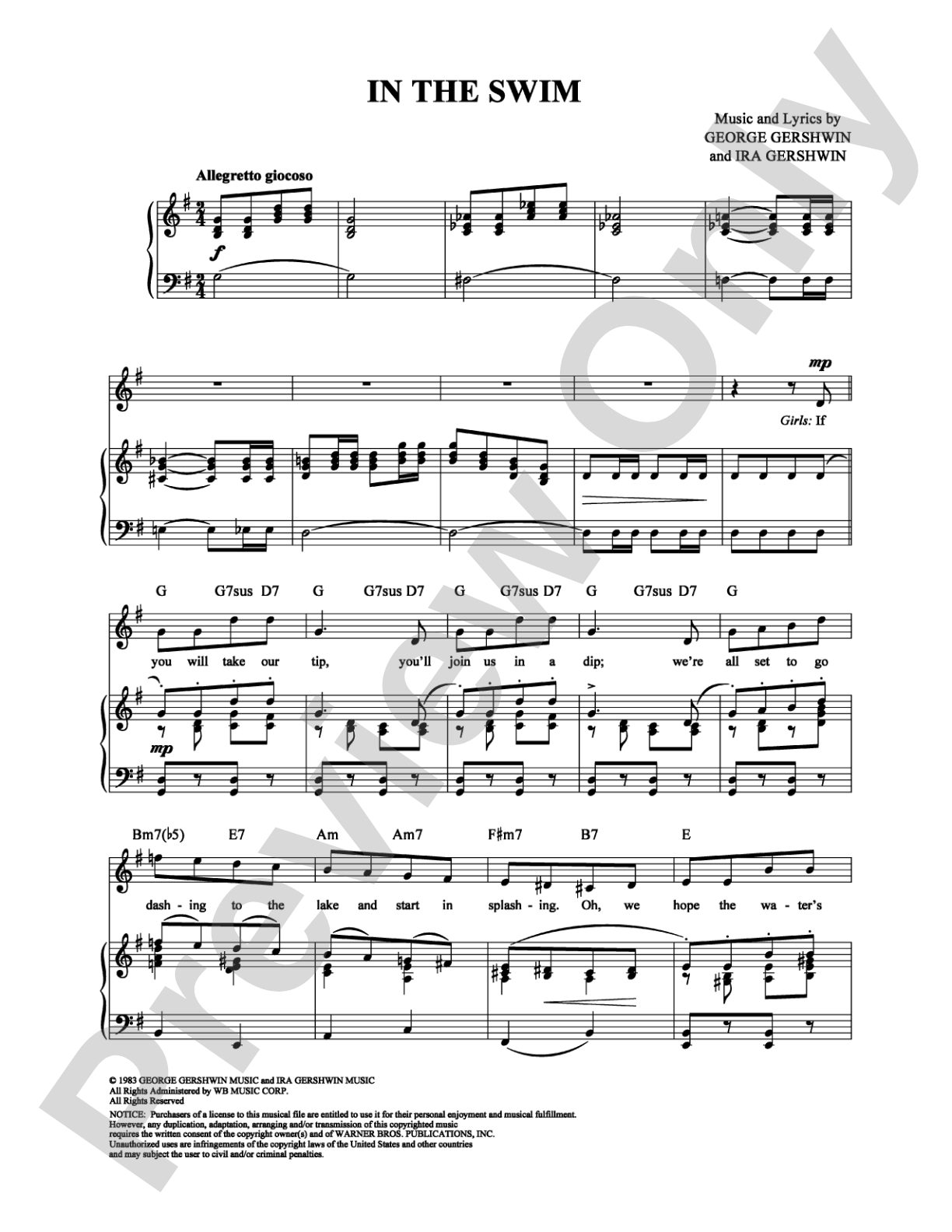 In the Swim: Piano/Vocal/Chords Digital Sheet Music