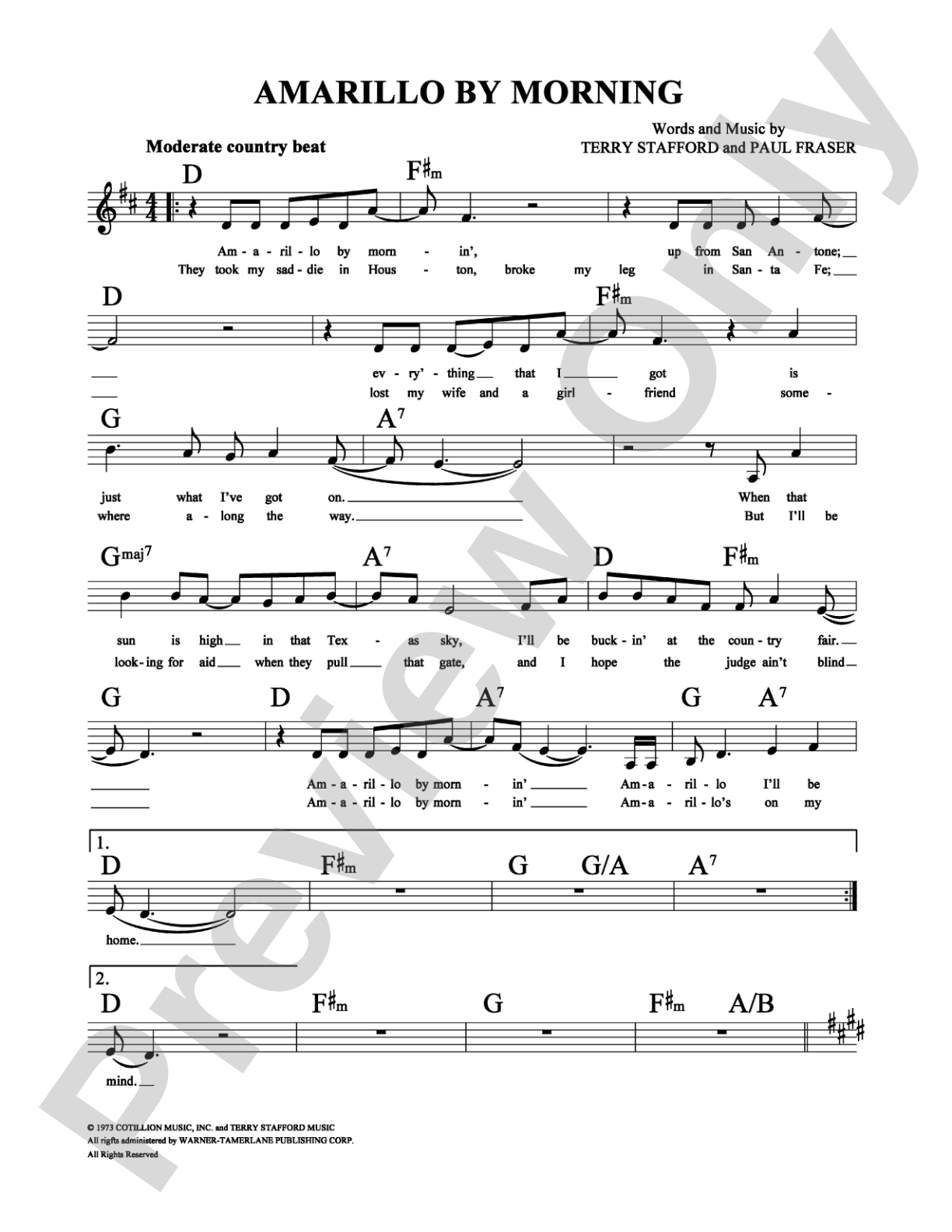 Amarillo By Morning: Lead Sheet Digital Sheet Music