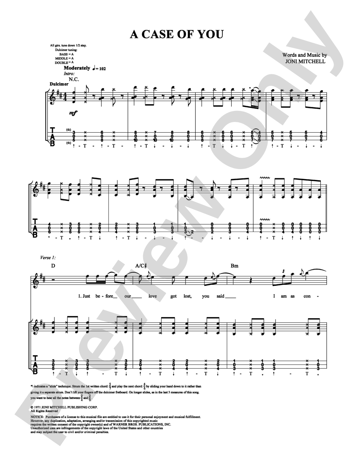 A Case of You: Guitar TAB Digital Sheet Music