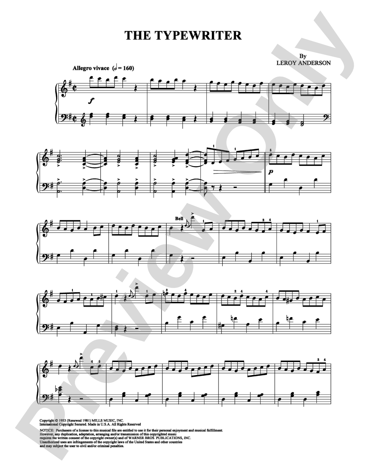 The Typewriter: Piano Digital Sheet Music