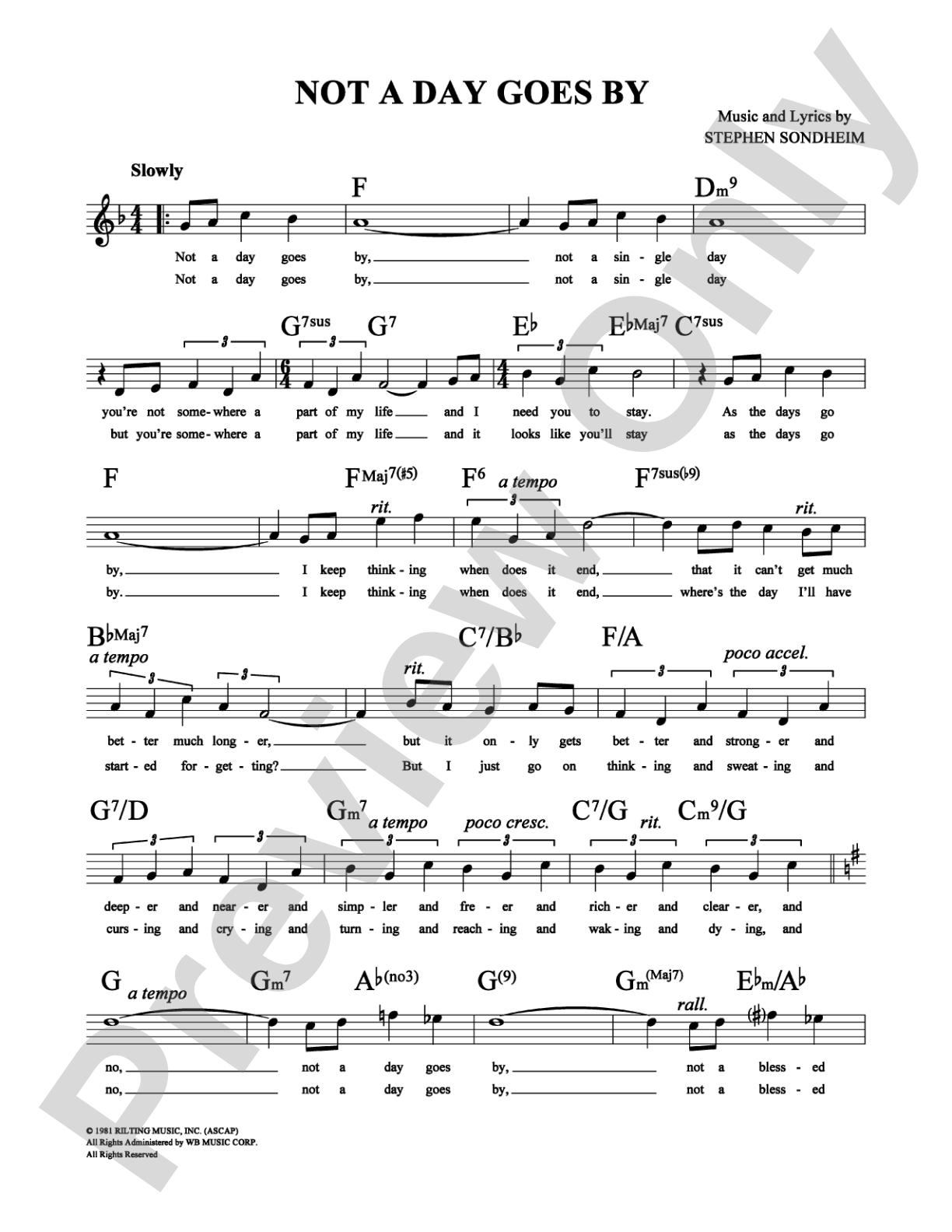Not a Day Goes By: Lead Sheet Digital Sheet Music