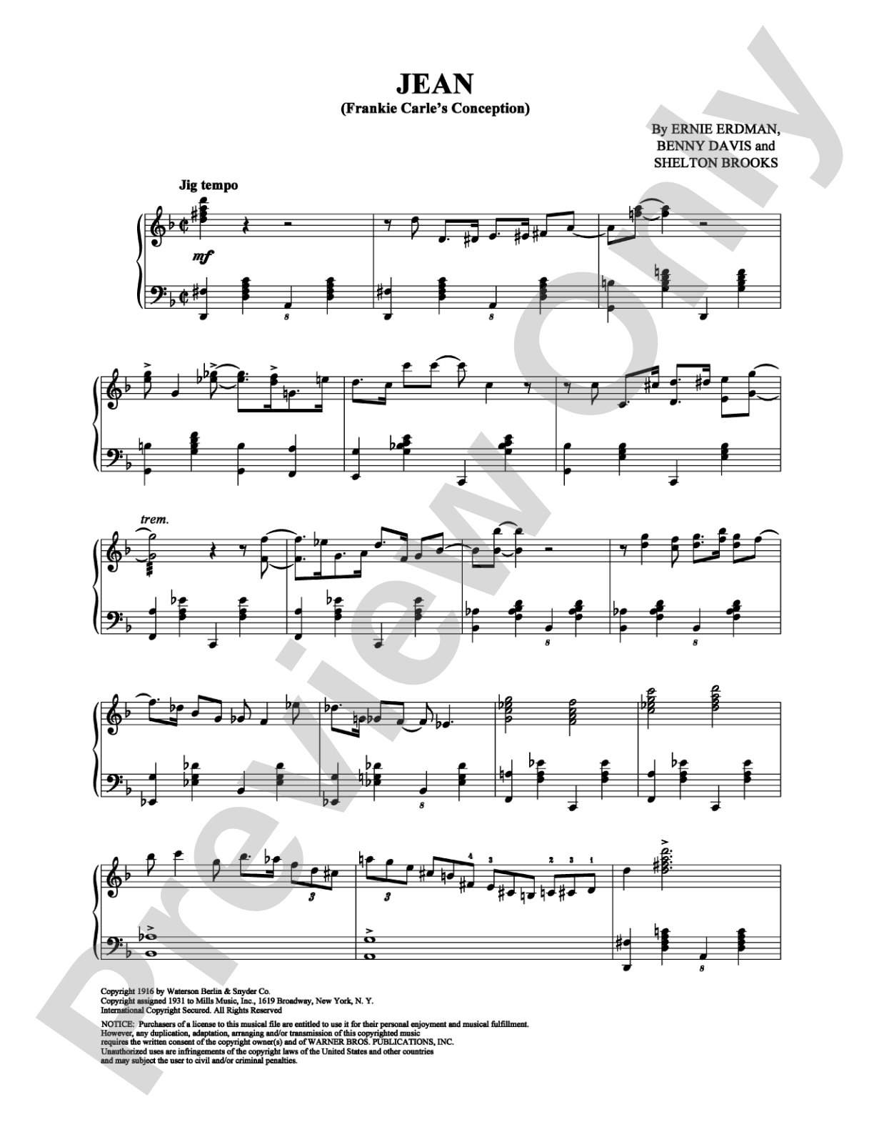 Jean: Piano Digital Sheet Music