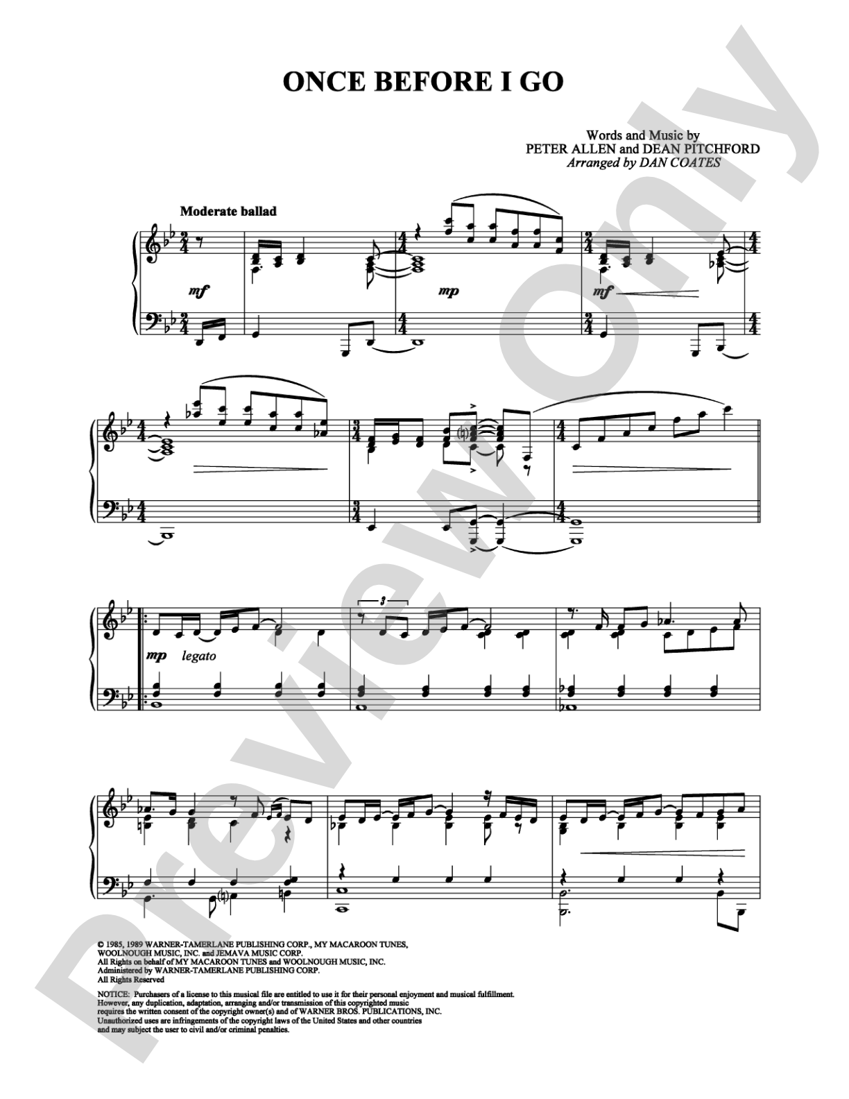 Once Before I Go: Piano Digital Sheet Music