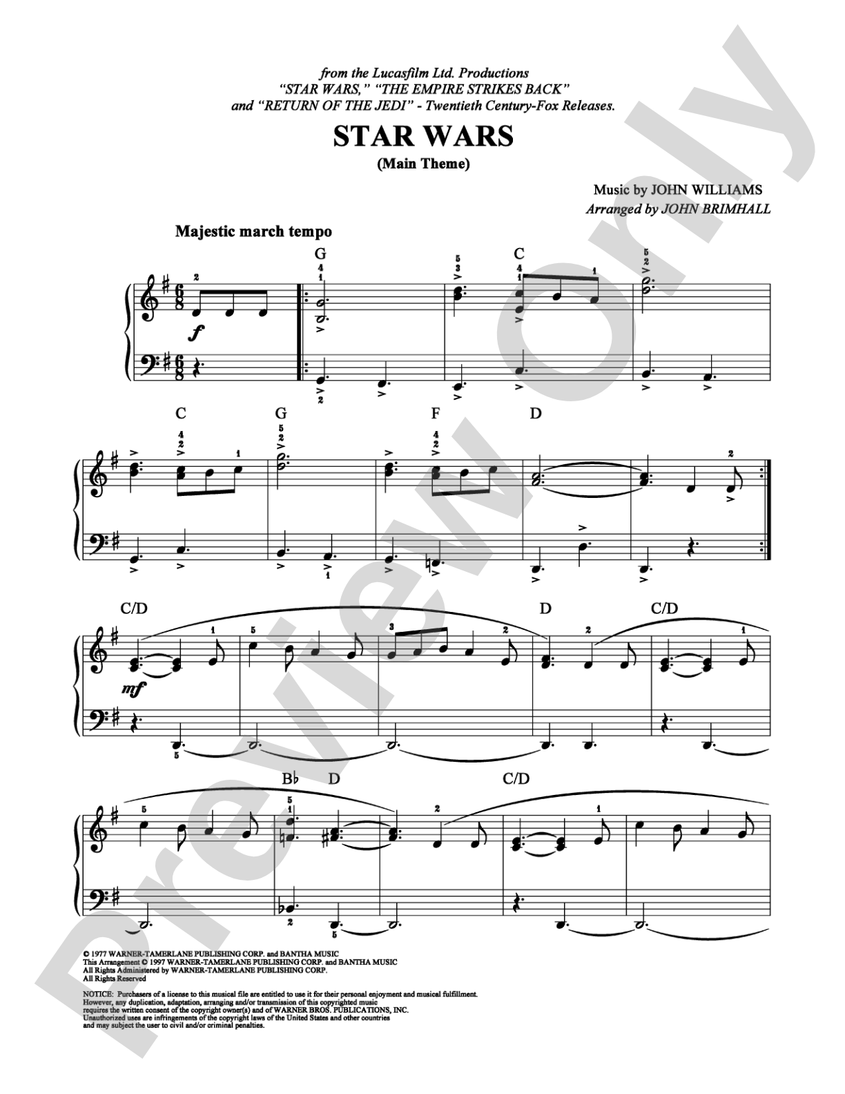 Star Wars (Main Theme): Easy Piano Digital Sheet Music