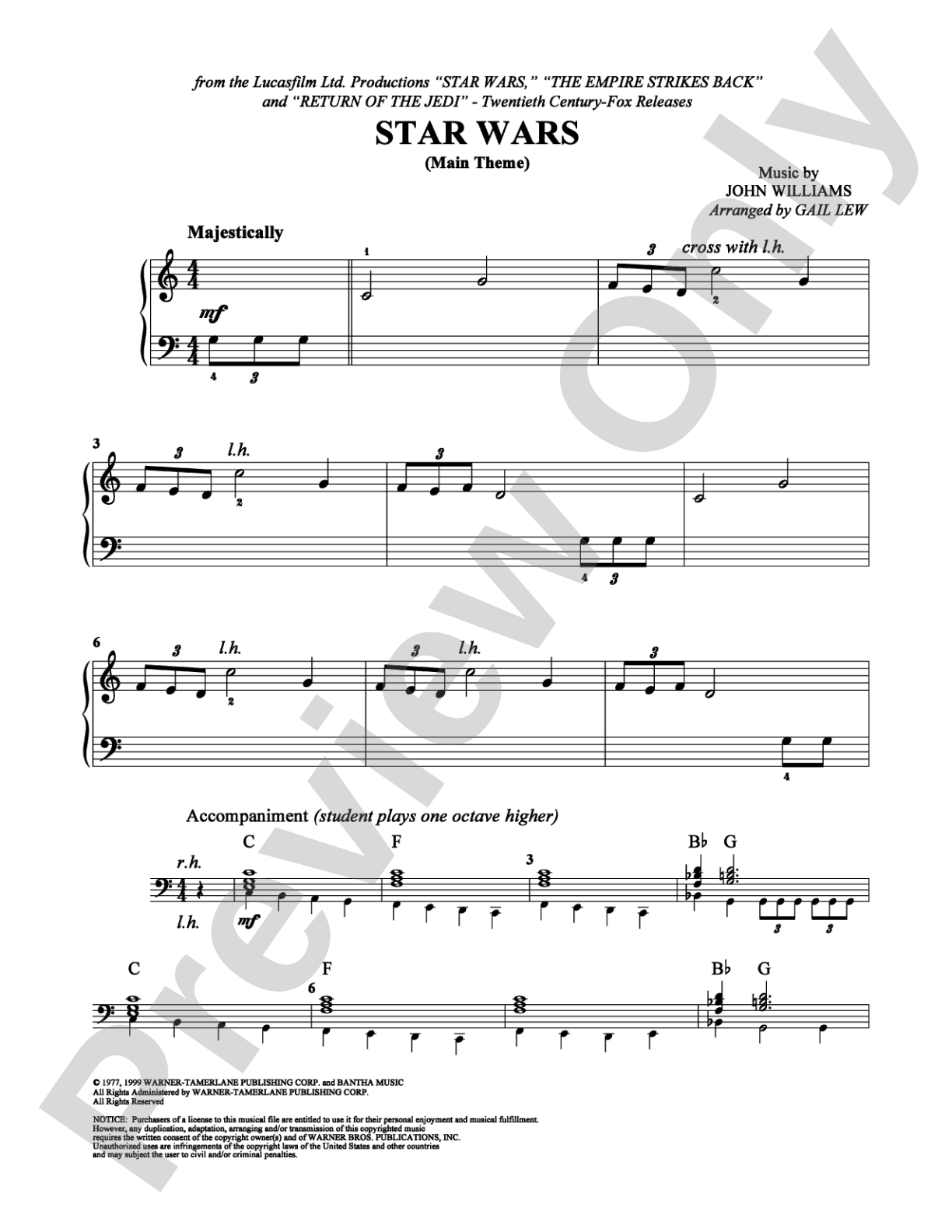 Star Wars (Main Theme): Easy Piano Digital Sheet Music