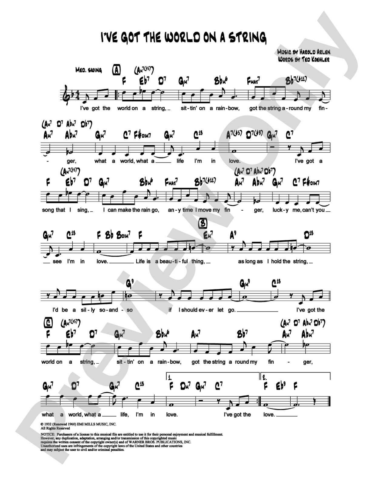I've Got the World on a String: Lead Sheet Digital Sheet Music