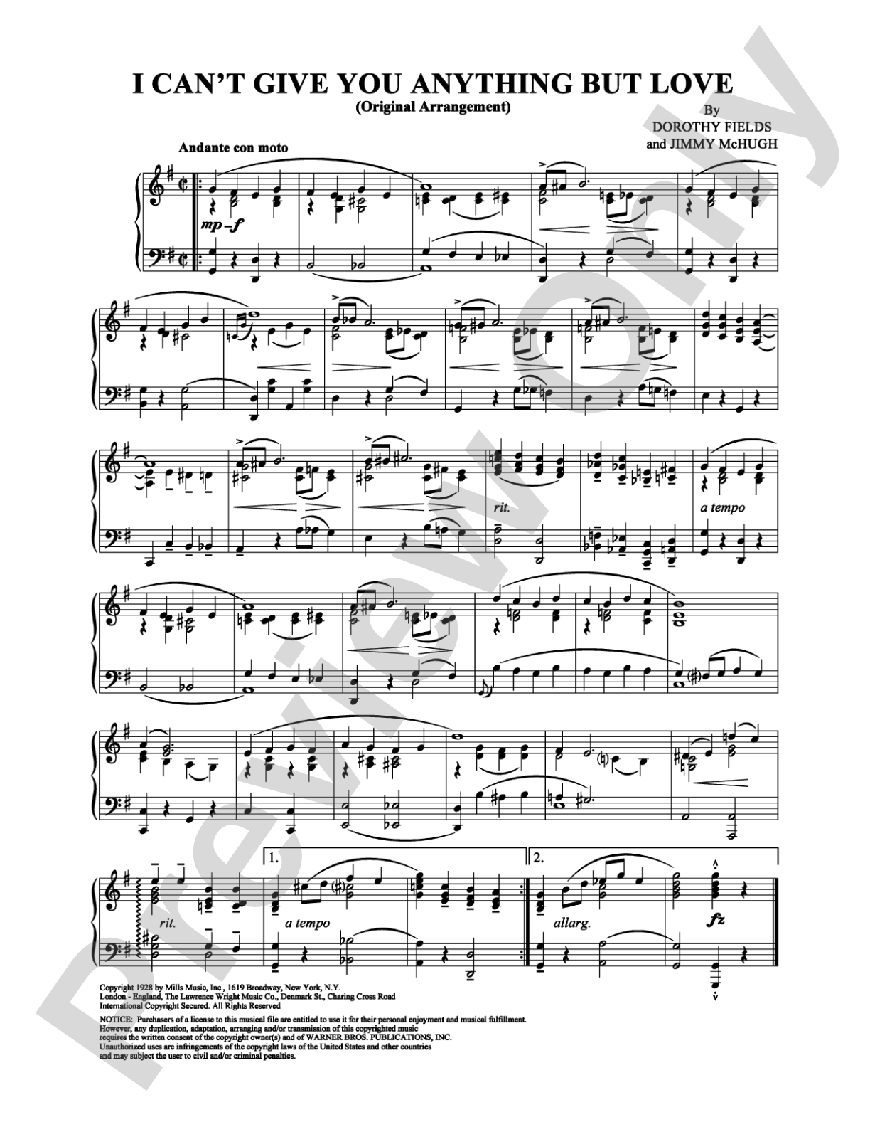I Can't Give You Anything But Love (Original): Piano Digital Sheet Music