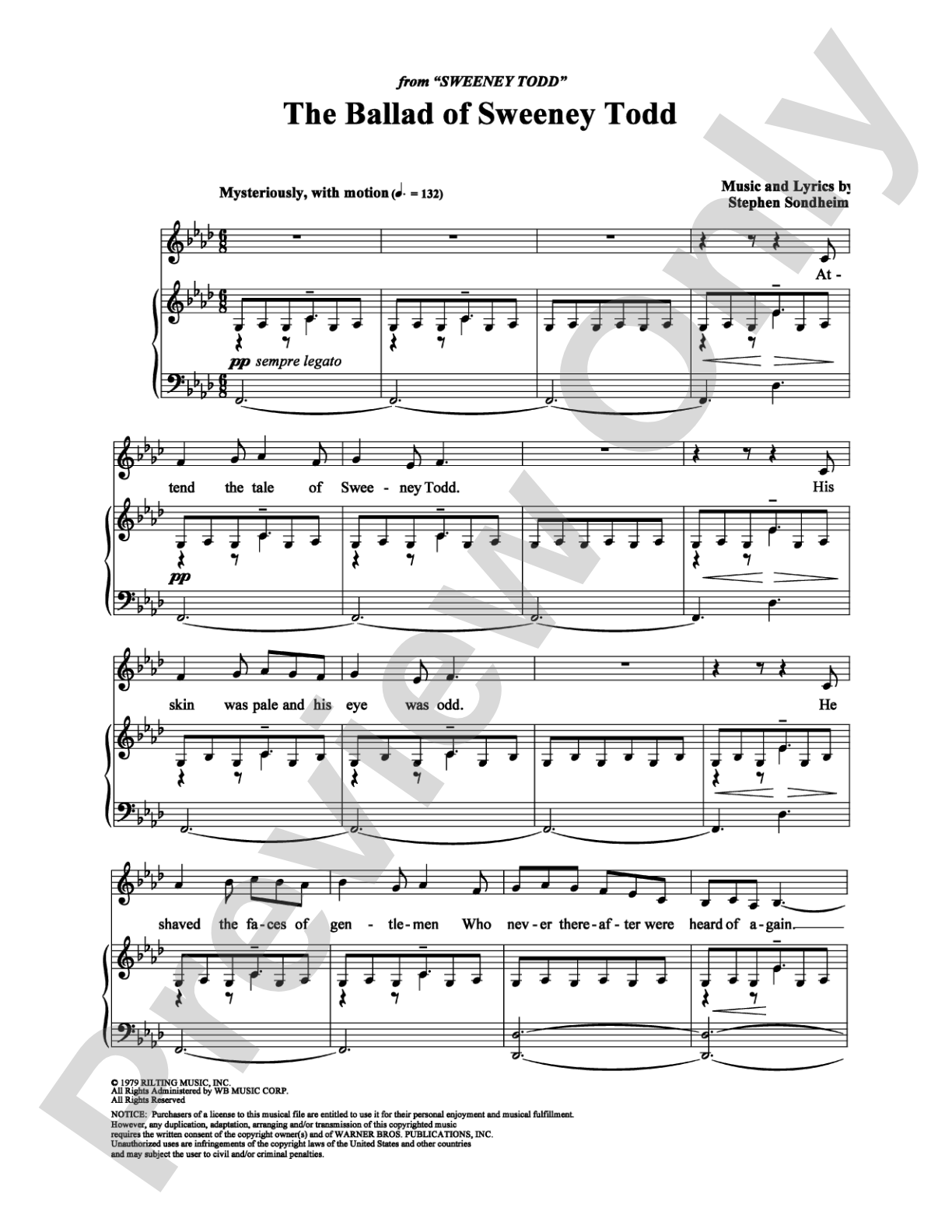 The Ballad of Sweeney Todd: Piano/Vocal/Chords Digital Sheet Music