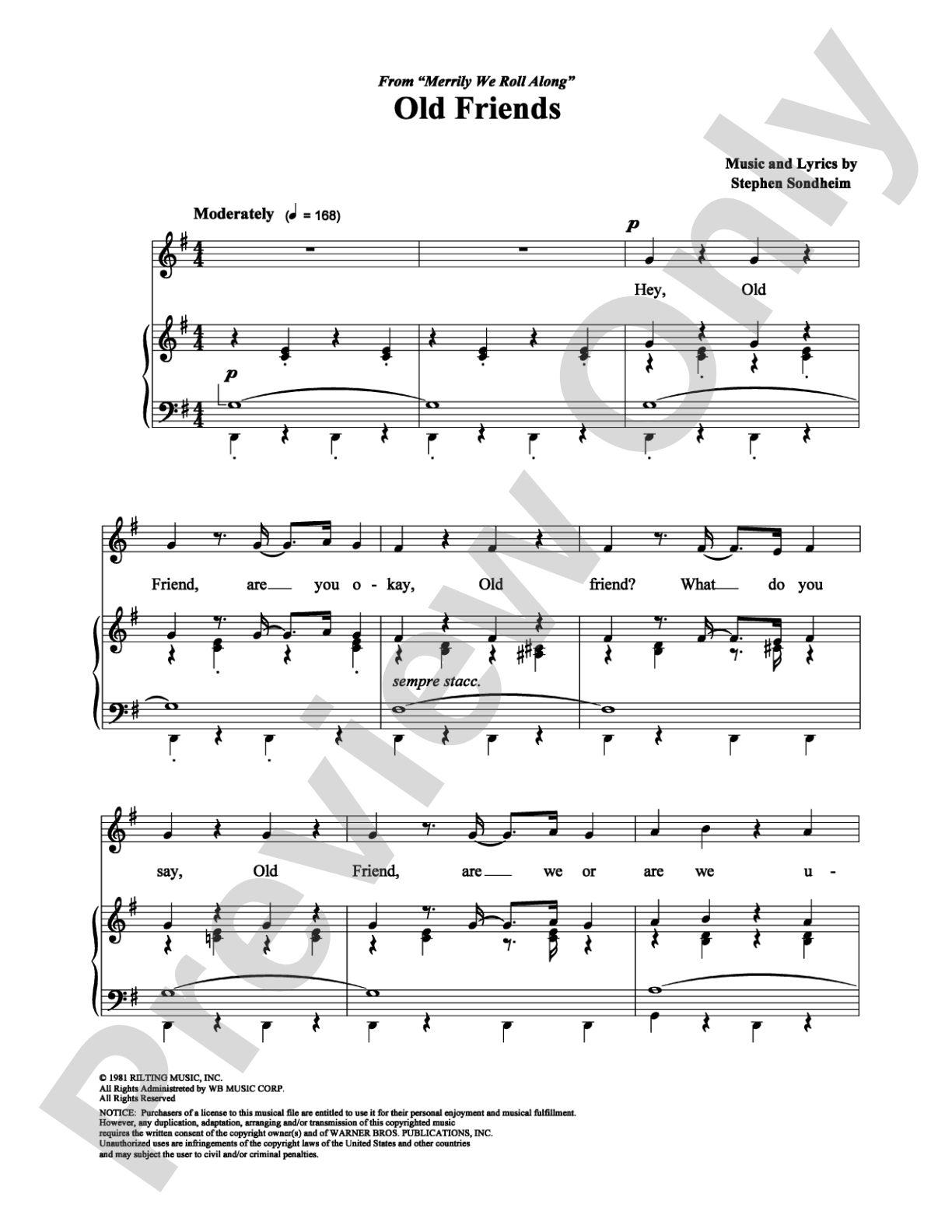 Old Friends: Piano/Vocal/Chords Digital Sheet Music