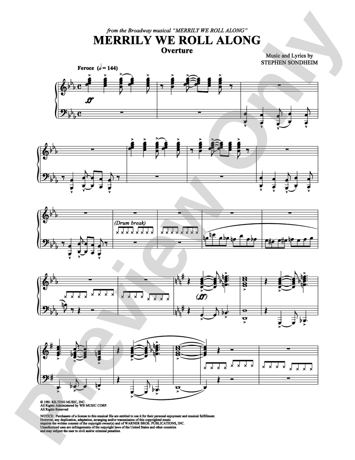 Merrily We Roll Along (Overture): Piano Digital Sheet Music