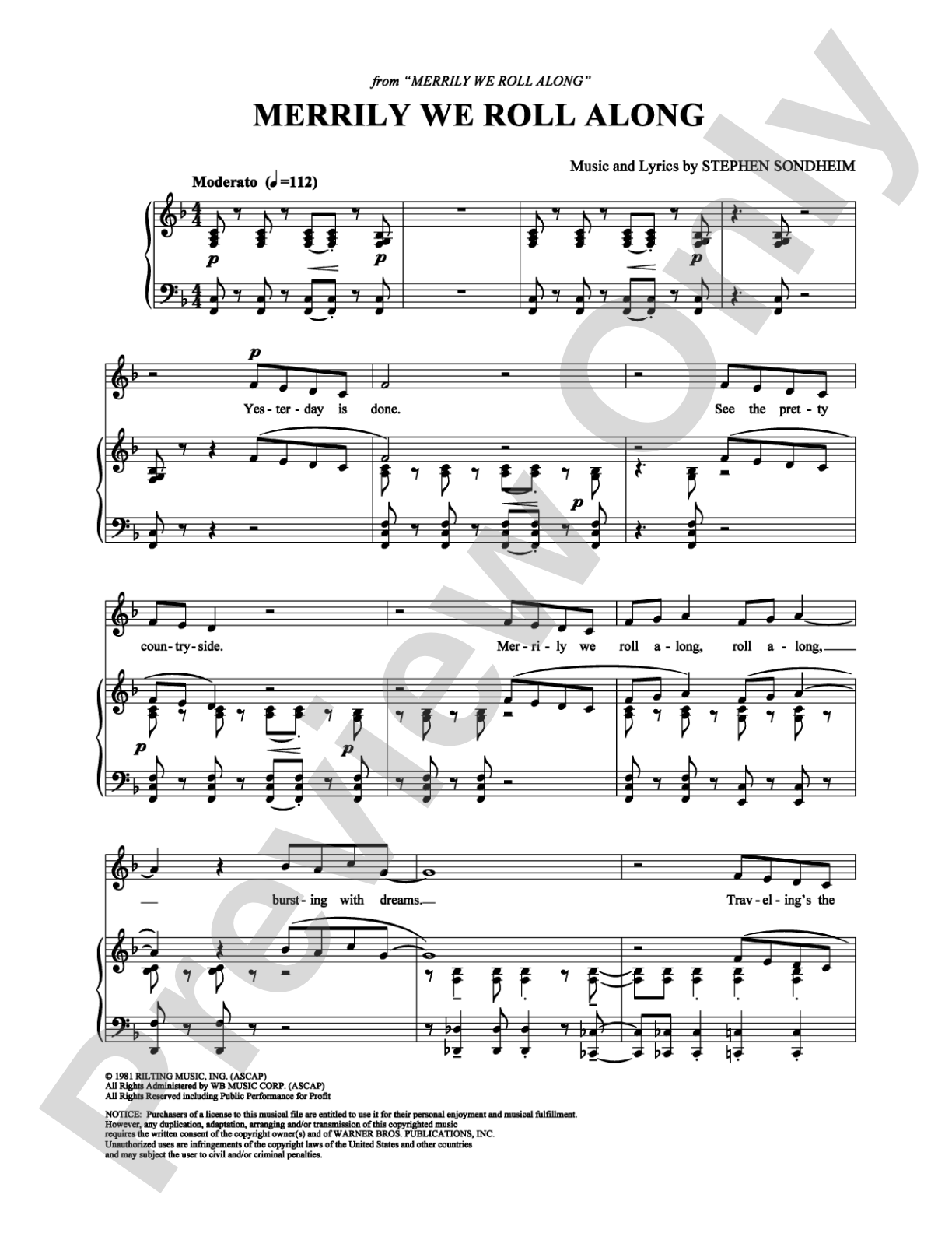 Merrily We Roll Along: Piano/Vocal/Chords Digital Sheet Music