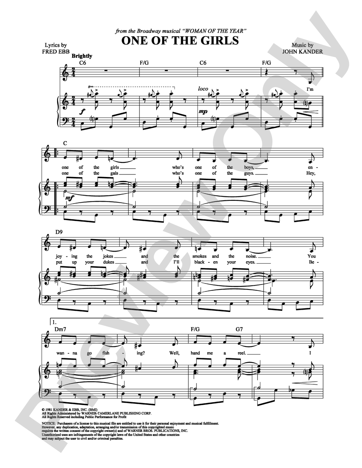 One of the Girls: Piano/Vocal/Chords Digital Sheet Music