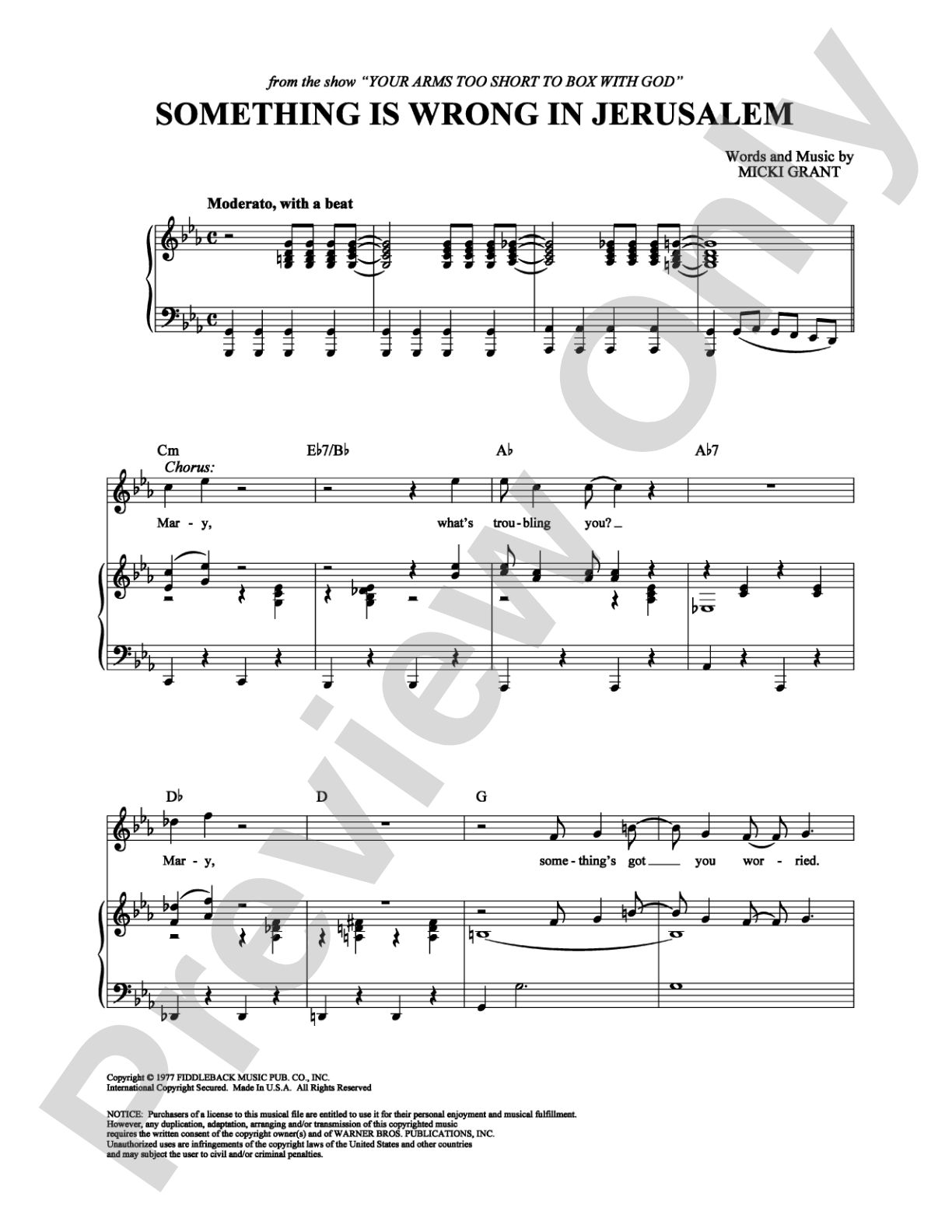 Something is Wrong in Jerusalem: Piano/Vocal/Chords Digital Sheet Music