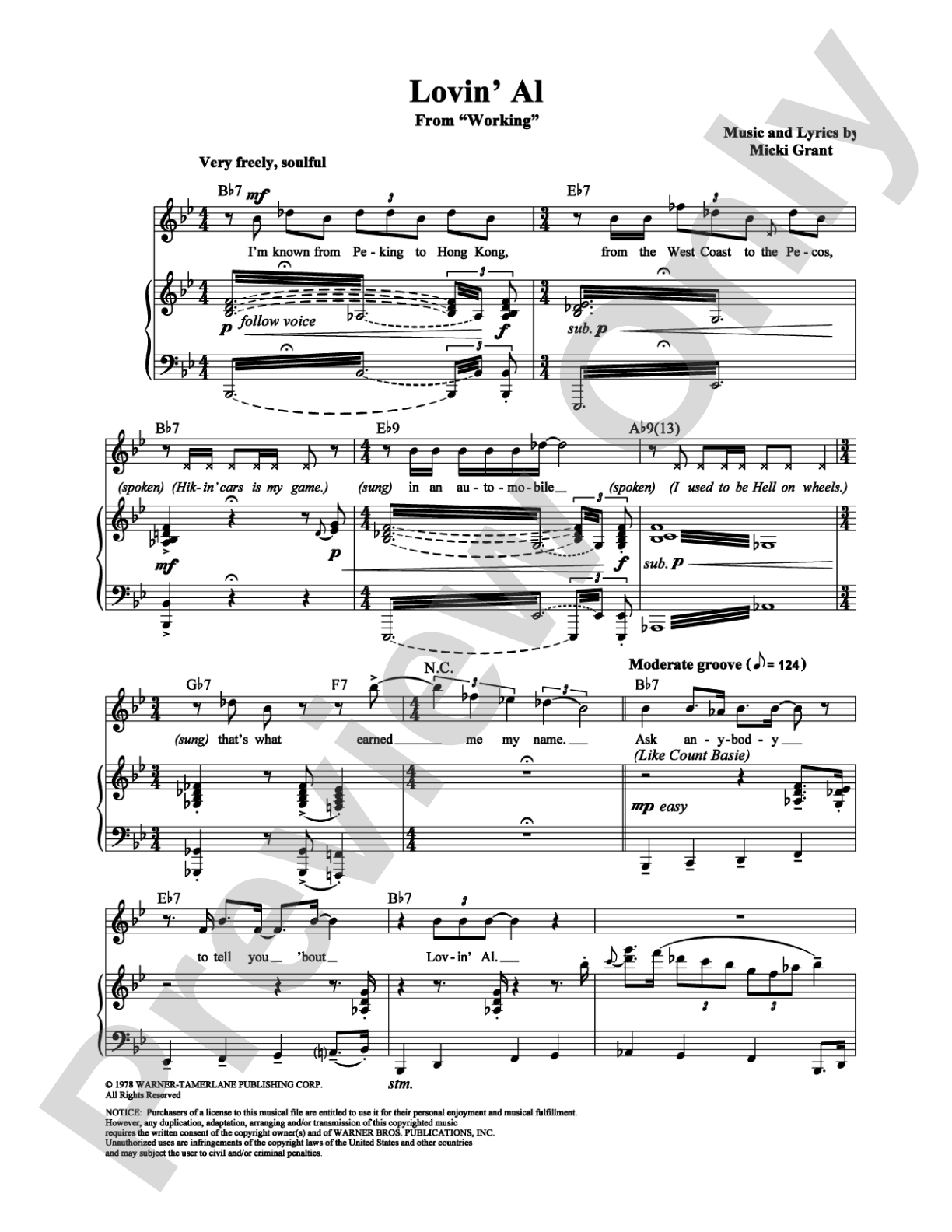 Lovin' Al: Piano/Vocal/Chords Digital Sheet Music