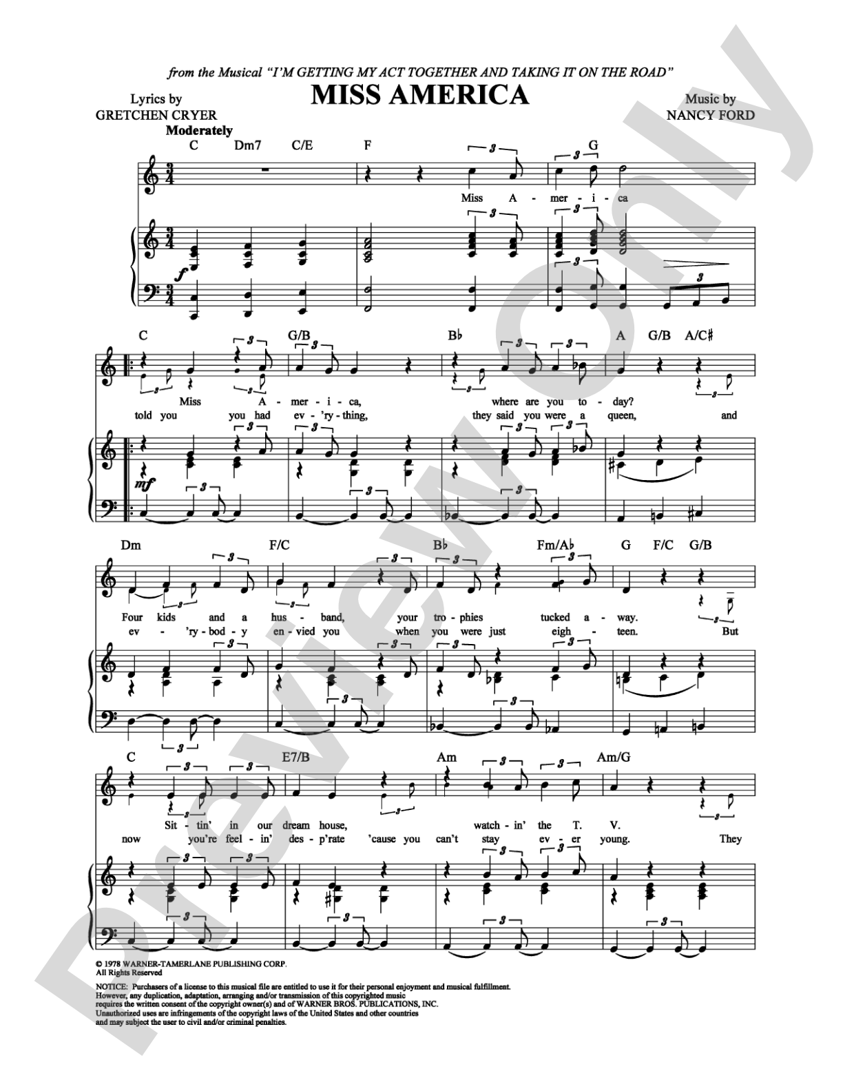 Miss America: Piano/Vocal/Chords Digital Sheet Music