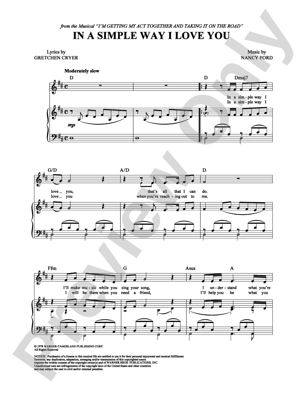 In A Simple Way I Love You: Piano/Vocal/Chords Digital Sheet Music