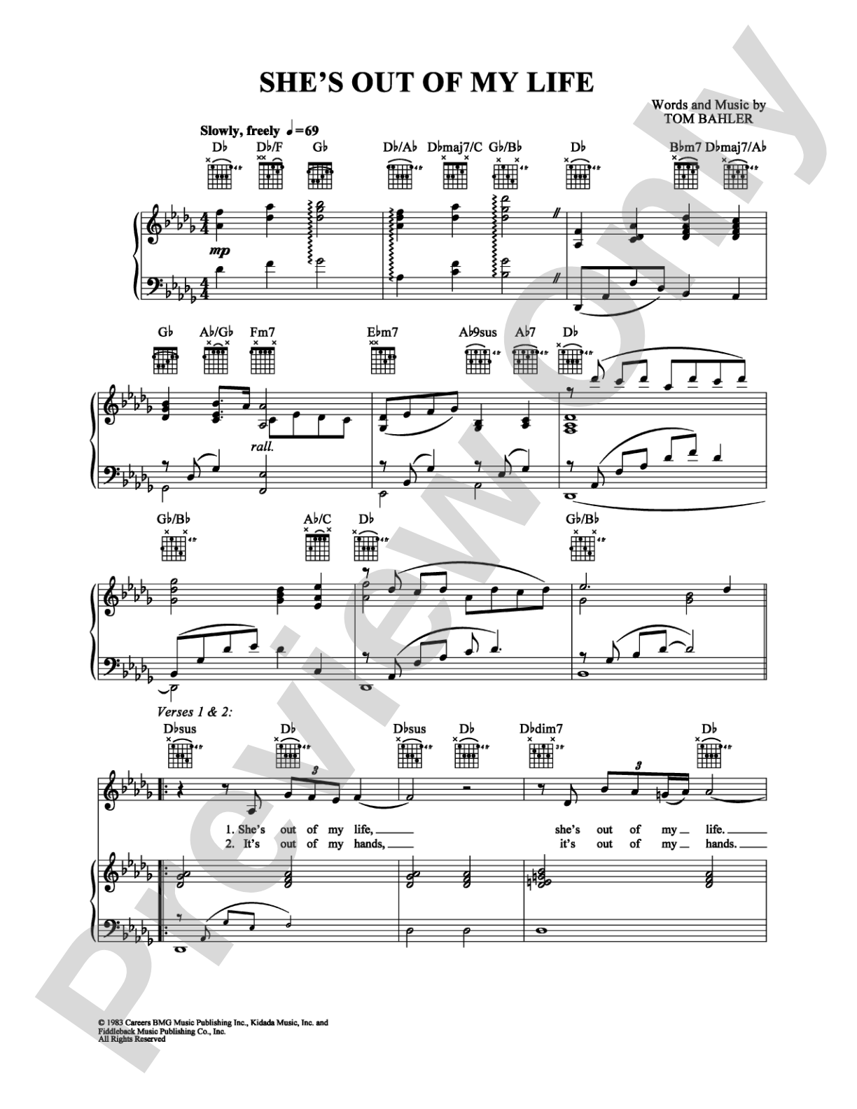 She's Out Of My Life: Piano/Vocal/Chords Digital Sheet Music