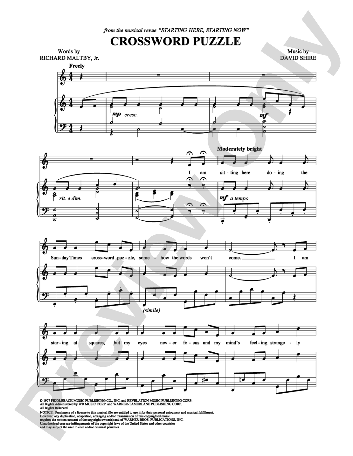 Crossword Puzzle: Piano/Vocal/Chords Digital Sheet Music