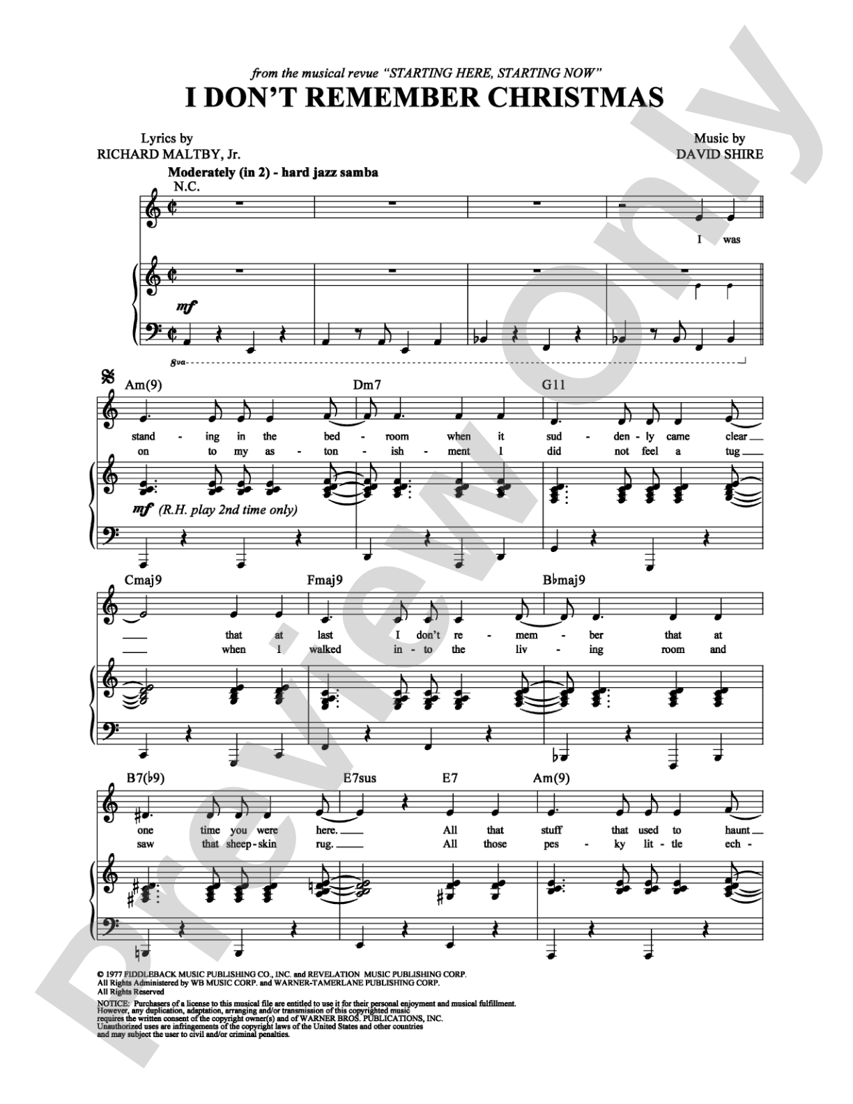 I Don't Remember Christmas: Piano/Vocal/Chords Digital Sheet Music