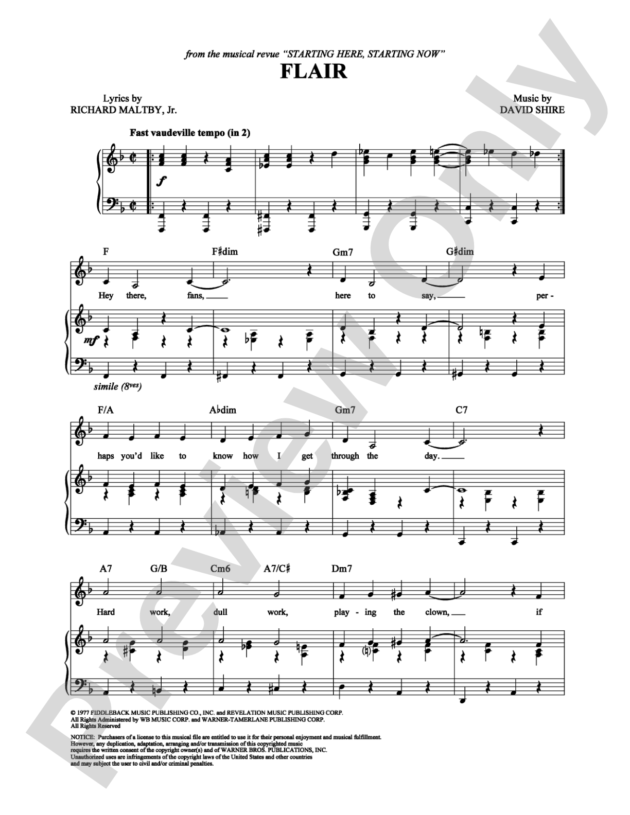 Flair: Piano/Vocal/Chords Digital Sheet Music