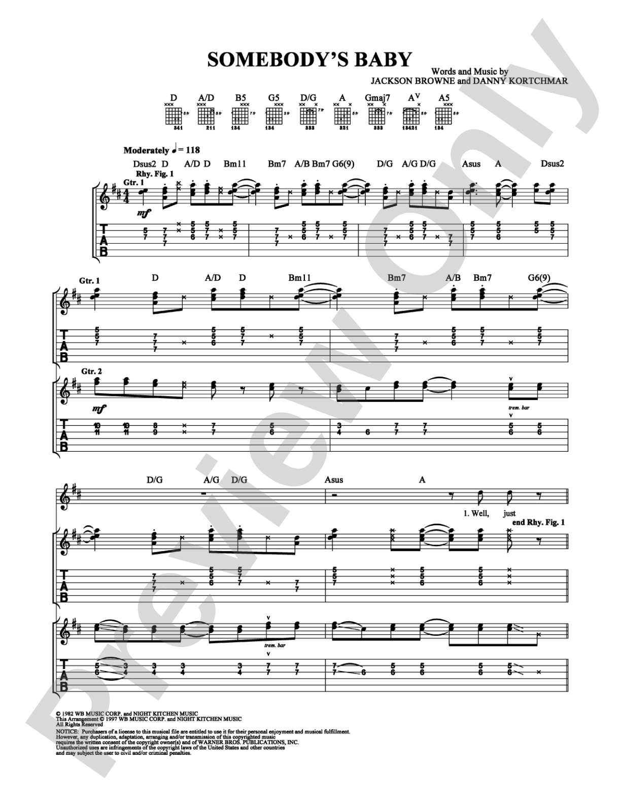 Somebody's Baby: Guitar TAB Digital Sheet Music