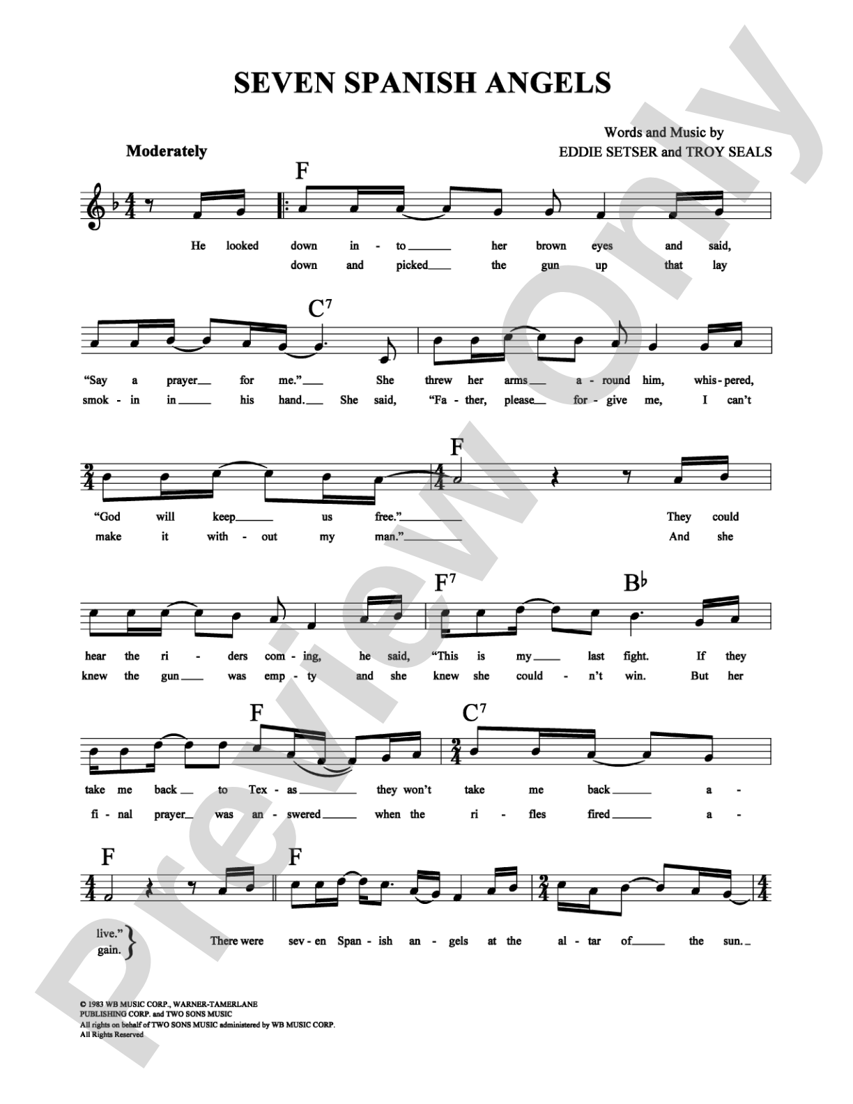 Seven Spanish Angels: Lead Sheet Digital Sheet Music