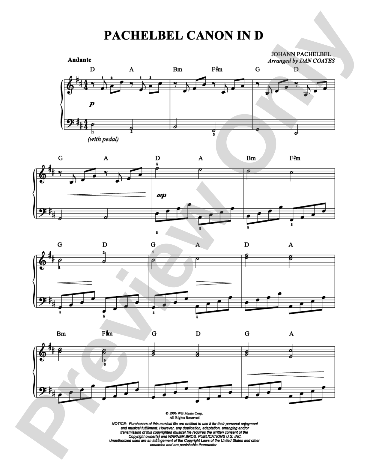 Canon in D: Easy Piano Digital Sheet Music